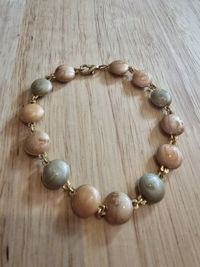 Pearlescent Peach & Sage Bead-Link Bracelet